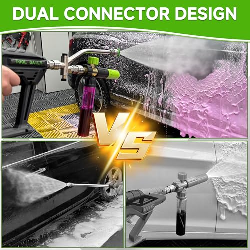Tool Daily Short Pressure Washer Gun with Mini Foam Cannon Dual Connector | 5 Power Washer Nozzle Tips for Car Wash, 1/4 Inch Quick Connect, 3600 PSI - size: 100 ml