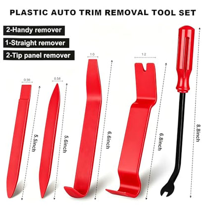 EldHus 5 Pcs Car Trim Removal Tool Kit Upholstery Tools, Auto Clip Removal Pry Tool for Door Dash Dashboard Panel Fastener Remover, Push Pin Puller Body Repair Tools, Red - color: red
