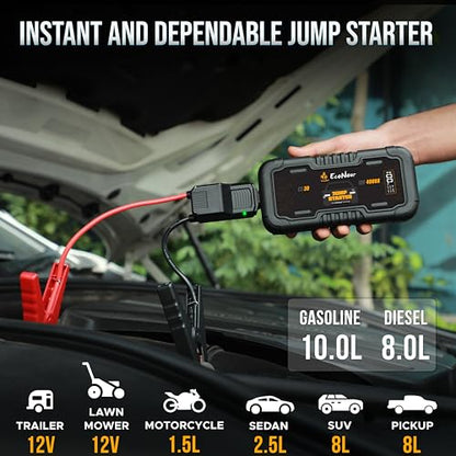EcoNour car Battery Jump Starter 4000A Peak Up to 10L Gas & 10L Diesel Engines 12V Lithium Jump Box with Jumper Cables, USB Charger, LCD Display, LED Flashlight – for Cars, SUVs, Trucks - color: Black, size: 4000A
