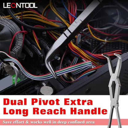 Long Reach 90 Degree Bent Nose Pliers 13-Inch Dual Pivot Double Joint Serrated Jaw Angled Needle Nose Extra Extended for Narrow Spaces and Limited Areas - style: 90 Degree Bent Nose