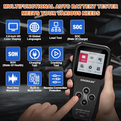 KINGBOLEN BM520 6V 12V 24V Car Battery Tester, 100-2000 CCA Automotive Load Tester Accurate Digital Auto Battery Analyzer Cranking and Charging System Tester for Cars Trucks SUV Motorcycle | Battery Load Tester Accurate Digital Auto Battery Analyzer Crank