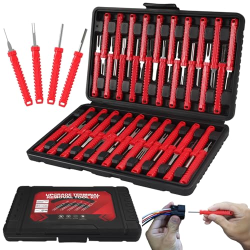 Terminal Removal Tool Kit-41Pcs Depinning Tool with Blow-Molded Case | 41Pcs Depinning Tools Kit Automotive Red Electrical Pin Removal Tool Kit for Auto Motorcycle Wire Harness and Connectors - color: Red