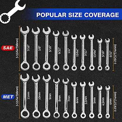 SPEEDWOX Mini Wrench Set Metric SAE Ignition Wrench Sets Open and Box End Wrench Set Small Wrench Set Combination Wrench Sets with Storage Pouches and Key Chains, 4mm-11mm & 5/32"-7/16" - size: 2 set wrench