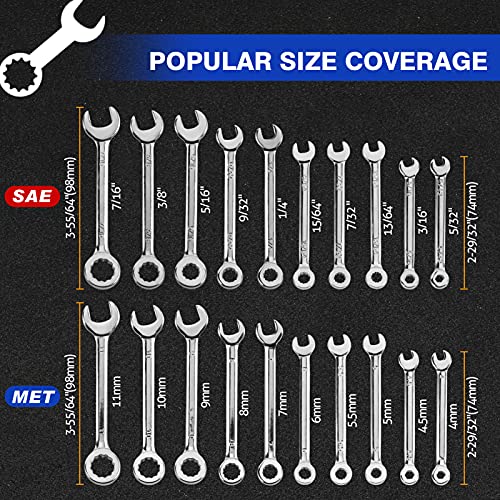 SPEEDWOX Mini Wrench Set 4mm-11mm & 5/32"-7/16" Open and Box End Wrench Set | Metric SAE, Ignition Wrench Sets, Open and Box End, Combination Wrench Sets, Storage Pouches and Key Chains - size: 2 set wrench