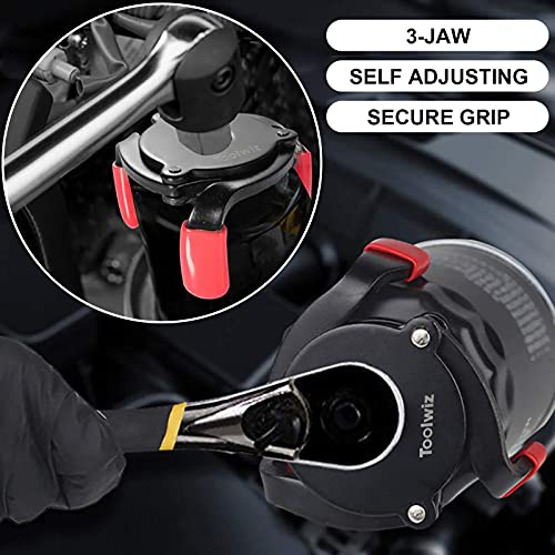 Toolwiz Oil Filter Wrench Adjustable 3 Jaw Oil Filter Removal Tool | One Way Design Only for Removing, Universal for 2-3/8'' to 3-7/8'' 60-98mm Spin On Oil Filter