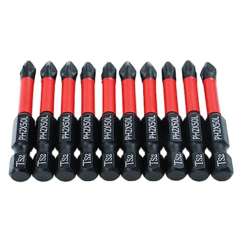 10 Pack Phillips PH2 Magnetic Anti Slip Screwdriver Bit Set 2" L TS2 Toolsteel HRC63 Anti-Slip Long Drill Bits 1/4 Hex Shank Cross Single and Double Head Bits Screw Impact Driver Bits - size: Length:50mm