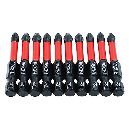 10 Pack Phillips PH2 Magnetic Anti Slip Screwdriver Bit Set 2" L TS2 Toolsteel HRC63 Anti-Slip Long Drill Bits 1/4 Hex Shank Cross Single and Double Head Bits Screw Impact Driver Bits - size: Length:50mm