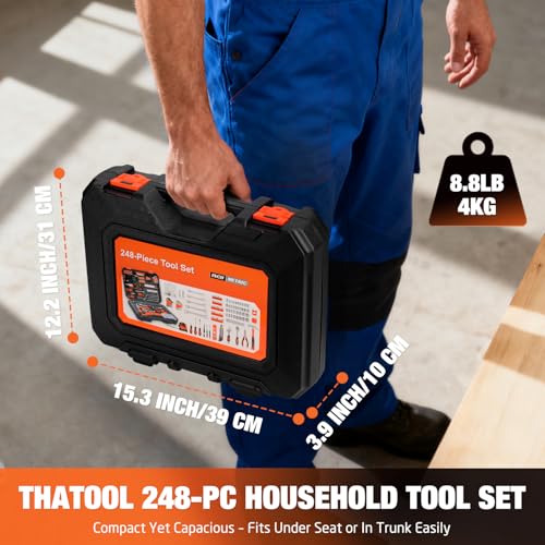 248-Piece Tool Set - General Household Hand Tool Kit with Plastic Toolbox Storage Case for Men, Home Repair, DIY Projects - color: Orange