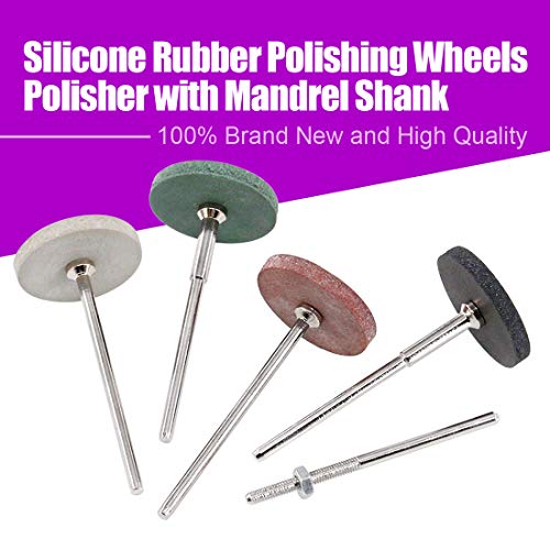 Swpeet 52Pcs Polishing Wheels Kit, 40Pcs 4 Colors Mixed Lab Beauty Silicone Rubber Polishing Wheels + 12 Mandrel Shank Perfect for Rotary Hand Pieces Rotary Tool