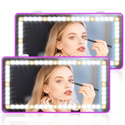 SINGARO 2PCS Car Sun Visor Vanity Mirror - Rechargeable Makeup Mirror with 60 LEDs, 3 Light Modes & Dimmable Touch Control for Cars, Trucks, SUVs, Car Interior Accessories for Women (Purple) - color: Purple, size: 2PCS