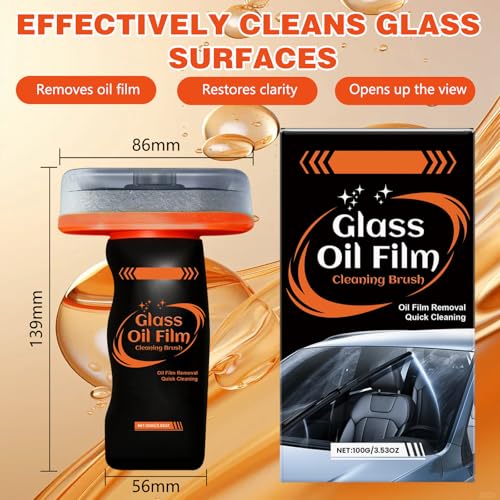 2PC Glass Oil Film Remover for Car, 100ml Roll-On Glass Compound with Cleaning Board, Windshield Cleaner Tool for Automotive Windshield/Window/Mirror Cleaning