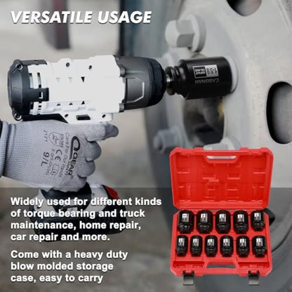 CASOMAN 11PCS 1/2-Inch Drive Large Impact Socket Set, 6 Point, 1-3/8-Inch to 2-Inch, SAE Spindle Axle Nut Impact Socket Set, CR-MO - size: 1/2" Dr. 11pcs (1-3/8" - 2")