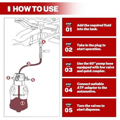 BILITOOLS 8L(2.1 gal) Transmission Fluid Pump Air Operated, 15 ATF Adapters | Fluid Transfer Pump Automotive, Pneumatic Vacuum Oil Fluid Extractor Dispenser, ATF Refill Kit