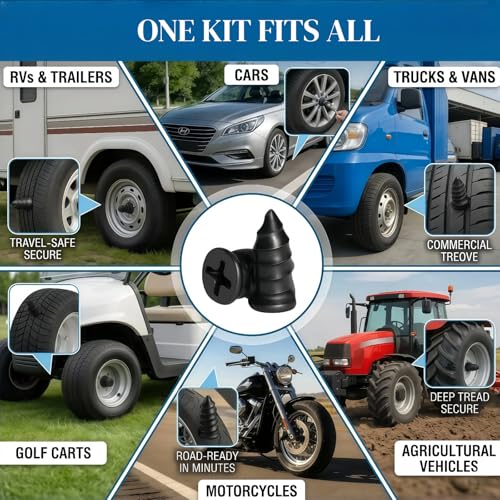 Bighero 40PCS Tire Repair Rubber Nails Kit – 2026 Upgraded Screw in Tire Plugs with Sealant Glue for Car Motorcycle Truck Tractor SUV, Self-Service Flat Tire Puncture Repair