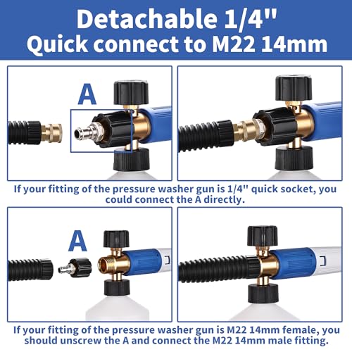 FENG PAI Pressure Washer Foam Cannon with Dual Connector Accessory & 7 Power Washer Sprayer Nozzles, Double Tip Attachment For Soap Cannon, 1/4" Quick Connect, 3600 PSI