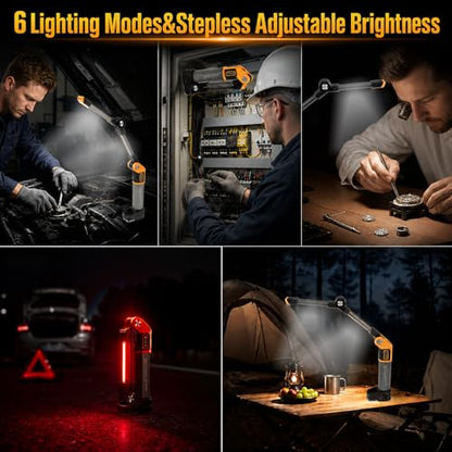 FORTO Rechargeable Magnetic Work Light,LED Flashlight for Mechanics,Aerospace Aluminum Alloy,1500 Lumens,Dual Folding Panels,6 Modes,for Garage,Auto Mechanic,Emergency,Workshop – Great Gift