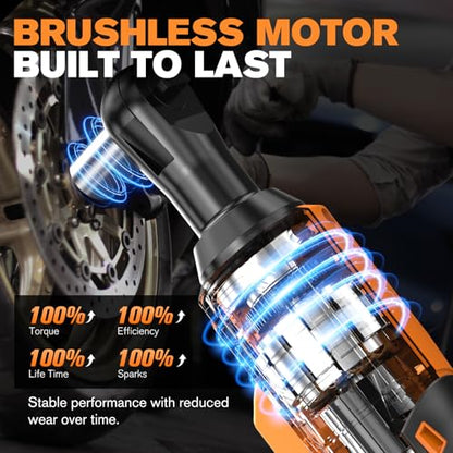 20V Brushless Cordless Ratchet Wrench 3/8", 67Ft-Lbs/ 90Nm Max Fastening Torque, 2x 2Ah Battery, 300RPM, Power Electric Ratchet Driver for Makita Battery, Set with 8 Sockets, 1/2"& 1/4"Adapter