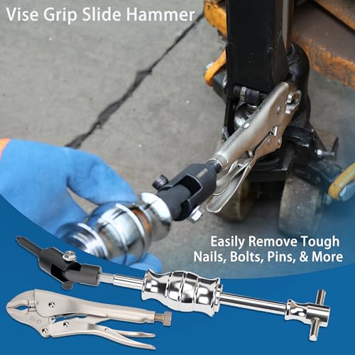 Locking Pliers Slide Hammer Puller Set, 9.8 in Locking Pliers 2 lb Slide Hammer with Quick Release Swivel Connector, Vise Grip Slide Hammer for Nail Bolt Pin Seal CV Axle Removal Tool