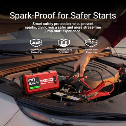 Hulkman Alpha,Ultra Red,1000A 37Wh Jump Starter,10000mAh Power Bank, Portable,12V Jump Box with Jumper Cables,45-Min Full Recharge,24-Month Standby,Easy Start,IP65,LED Display,for 6.5L Gas/3.0L Diesel - style: 1000A&37Wh