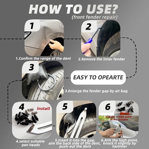 Big Size Dent Rods, Paintless Car Dent Removal Tool,Front Fender Damage Repair, Curved Rod Crowbar,Hook Rods Tools Kit