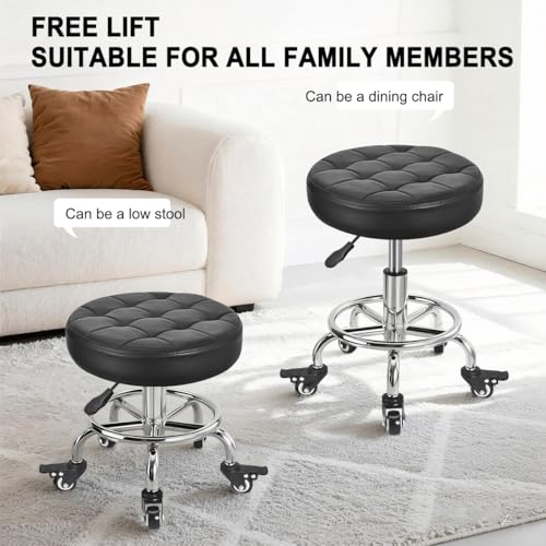 FLOLXNB Rolling Stool Low Roller Seat PU Leather, Rolling Chair Height Adjustable, Garage Stool with Wheels for Manicure Mechanic Home Office Garage Shop (Style 2) - style: Style 2