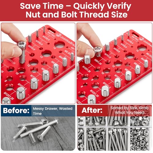 Thread Checker, 60 Nut and Bolt Thread Checker, 20 Standard & 20 Metric & 20 Drill/Screw Gauge, Bolt Size Finder, Wall-Mountable Bolt Thread Identifier Gauge with Inch & CM Ruler - size: 60 Thread Checker