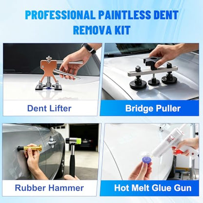 Dent Puller Kit for Cars, Professional Paintless Dent Repair Kit with Golden Lifter, Slide Hammer, Adjustable Temperature Guη, Hot Glue Dent Puller Kit for Minor Dents, Door Dings and Hail Damage