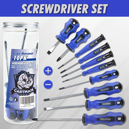 CARTMAN 10-Piece Magnetic Screwdriver Set, Phillips And Flat Hand Tools Set | Magnetic screwdriver assortment with cushion grips for appliances, furniture, automotive, factory repairs, and small repairs. - style: 10 Piece