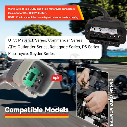 6 Pin to 16 Pin OBD2 Adapter Cable for BRP & CAN-AM, Motorcycle Diagnostic Tool Connector Fits for CAN-AM Spyder, ATV, UTV and BRP Moto Bike