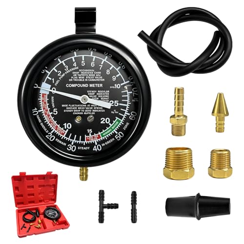 Vacuum and Fuel Pump Tester Gauge Kit, Auto Fuel Pressure Testing Tool Kit Vacuum Gauge, Leak Carburetor Pressure Diagnostic Tools for Cars Trucks Boats Motorcycles