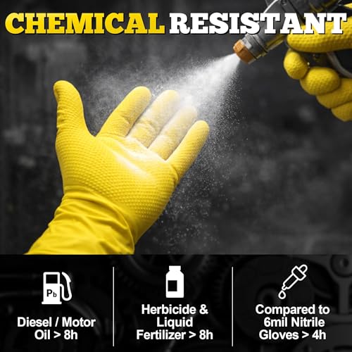 TitanFlex Heavy Duty Industrial Nitrile Gloves with Raised Diamond Texture, 8-mil, Latex Free (Green/Dark Green/Yellow) - color: 07 Yellow (50ct), size: X-Large