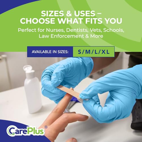 CARE PLUS Nitrile Gloves for Medical Use - Powder & Latex-Free - Black/Blue - S, M, L, XL - 100, 200, 1000 - color: Blue, size: Medium