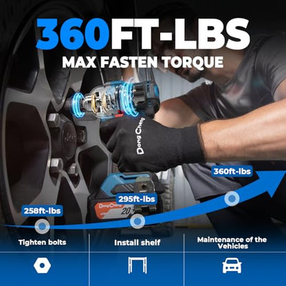 Dong Cheng 20V Brushless Impact Wrench, Max Torque 503 ft-lbs (682 N.m), 1/2 inch with 3 Mode Speed, 2400 RPM Cordless Impact Gun, Includes 4.0Ah Battery, Charger, 5 Impact Sockets and Kit Bag - style: One Battery