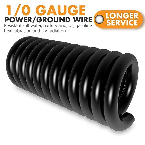 Jeemiter 1/0 Gauge Wire CCA Copper Clad Aluminum (20FT Black) - Battery Cable,Power/Ground Cable with Lug Terminal Connectors & 3:1Heat Shrink Tubing for Car Amplifier,Big 3 Upgrade,Auto - size: 20FT Black