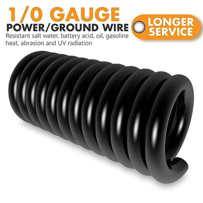 Jeemiter 1/0 Gauge Wire CCA Copper Clad Aluminum (20FT Black) - Battery Cable,Power/Ground Cable with Lug Terminal Connectors & 3:1Heat Shrink Tubing for Car Amplifier,Big 3 Upgrade,Auto - size: 20FT Black