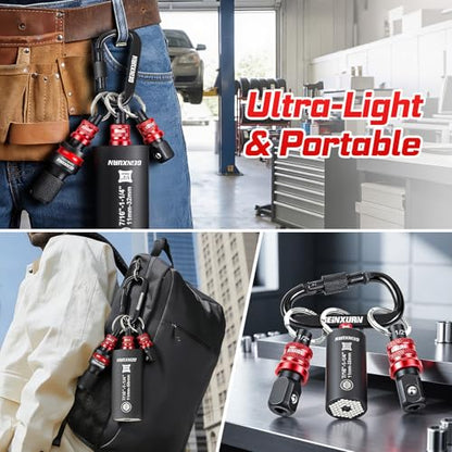 Geinxurn 5Pcs Socket Holder Keychain, 1/2 Drive Quick Release & Quick Change Socket Set Organizer with Square Drive Socket and Universal Socket for Lineman, Electricians, Construction Crews - style: B01K005-0102