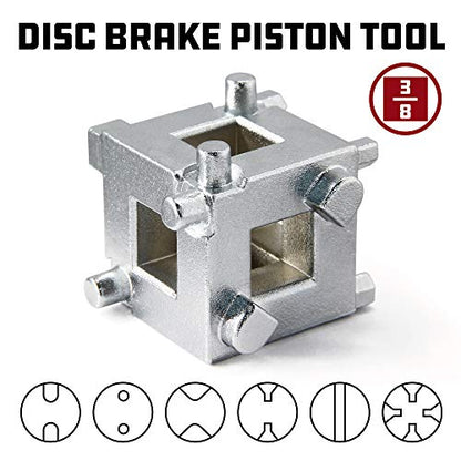 Powerbuilt Rear Disc Brake Piston Tool, 3/8-Inch Drive Brake Caliper Tool, Cube rotates and depresses caliper pistons back into caliper when changing brake pads - 648410