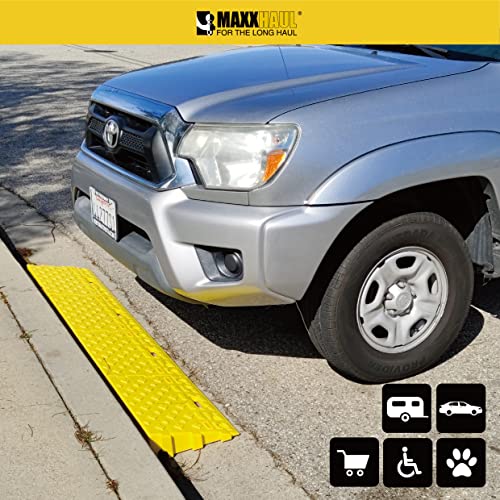 MAXXHAUL 50707 Portable Interlocking Plastic Curb Threshold Ramp Set (Yellow), 21.5 x 13.5 x 4 in, 2,000 lb Capacity per Ramp, for Driveway, Dock, Scooter, Wheelchair, Car, Truck