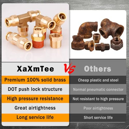 56 Pcs Brass DOT Air Line Fittings kit with Brass Bushings Push to Connect Fittings Push Lock DOT Air Fittings NPT Thread & Quick Connect Air Hose Fittings - color: Gold-56PCS