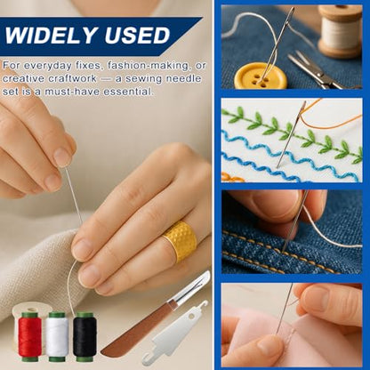 37PCS Sewing Tool Set, Big Eye Steel Needles for Hand Sewing Repair Kit | Needle Threaders Hand Repair Accessories, Portable DIY Crafting Supplies Set for Handcraft Lovers, Quilting & Tailoring