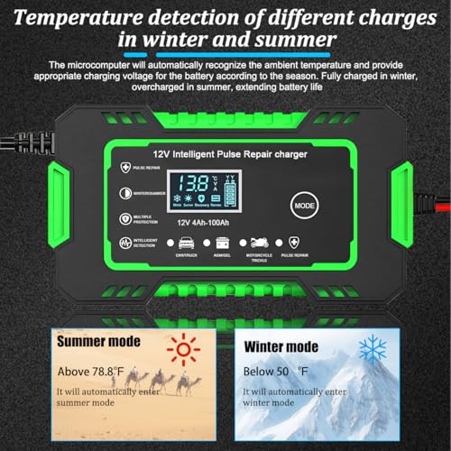 Car Battery Charger, 12V 6A Smart Fully Trickle Vehicle Battery Charger & Desulfator with Temperature Compensation, Portable Automotive Power Maintainer, Universal Fit (Green) - color: Green
