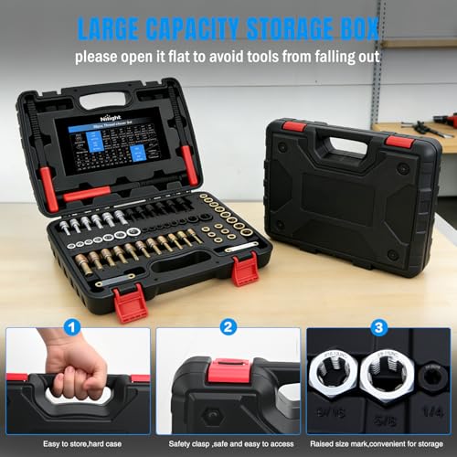 Nilight 56PCS Thread Chaser Set SAE Metric Master Thread Repair Kit with Case 23 Taps 28 Dies 3 Files 2 Gauge Universal UNC UNF Sizes Automotive Tool for Mechanics Auto Shop Home Garage Repair - size: 56PCS Metric & SAE