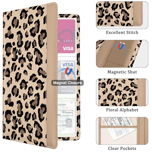 Car Registration and Insurance Holder, with Magnetic Closure for License, Cards and Documents, All Vehicle Needs and Car Accessories (Leopard-Yellow) - color: Leopard-Yellow