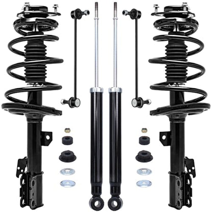 Detroit Axle - FWD Suspension Kit for 2011-2014 Toyota Sienna 3.5L Front Struts with Coil Spring Sway Bars + Rear Shock Absorbers Replacement - size: 6AQS47157/ strut shock sway kit