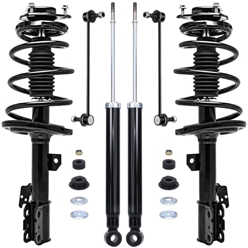 Detroit Axle - FWD Suspension Kit for 2011-2014 Toyota Sienna 3.5L Front Struts with Coil Spring Sway Bars + Rear Shock Absorbers Replacement - size: 6AQS47157/ strut shock sway kit