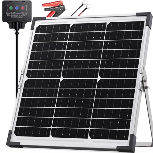 20W Solar Battery Charger & Maintainer, 12V Waterproof Trickle Charger Kit with IP68 Intelligent Controller, Overcharge & Reverse Protection for Car, Boat, RV, Motorcycle, Trailer, Truck - size: 20W