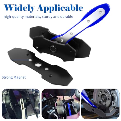 Brake Caliper Press Tool Kit, Ratcheting Piston Spreader with 2 Steel Plates, Practical Caliper Piston Compressor Tool for Repairing Disc Brakes Includes Hangers/Measuring Tools (Blue)