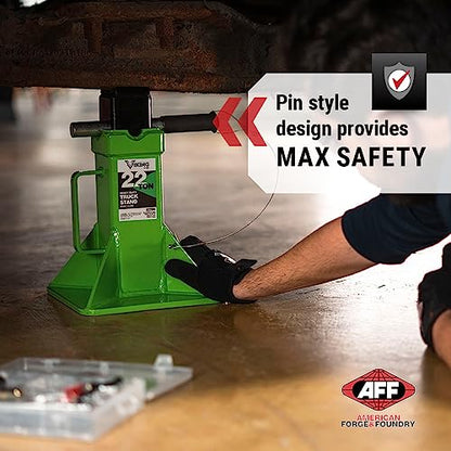 AFF Viking 22 Ton Safety Stand Set - Pin Style Jack Stands for Trucks, Trailers & Heavy Equipment - Super Duty - Pair