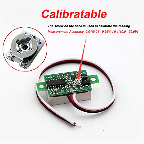 Pack of 5 DC 0-30V Digital Volt Meter, 3-Wire Voltage Gauge, Red LED | Measures Below 3V | Calibratable | Reverse Polarity Protection