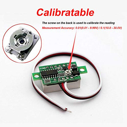 Pack of 5 DC 0-30V Digital Volt Meter, 3-Wire Voltage Gauge, Red LED | Measures Below 3V | Calibratable | Reverse Polarity Protection